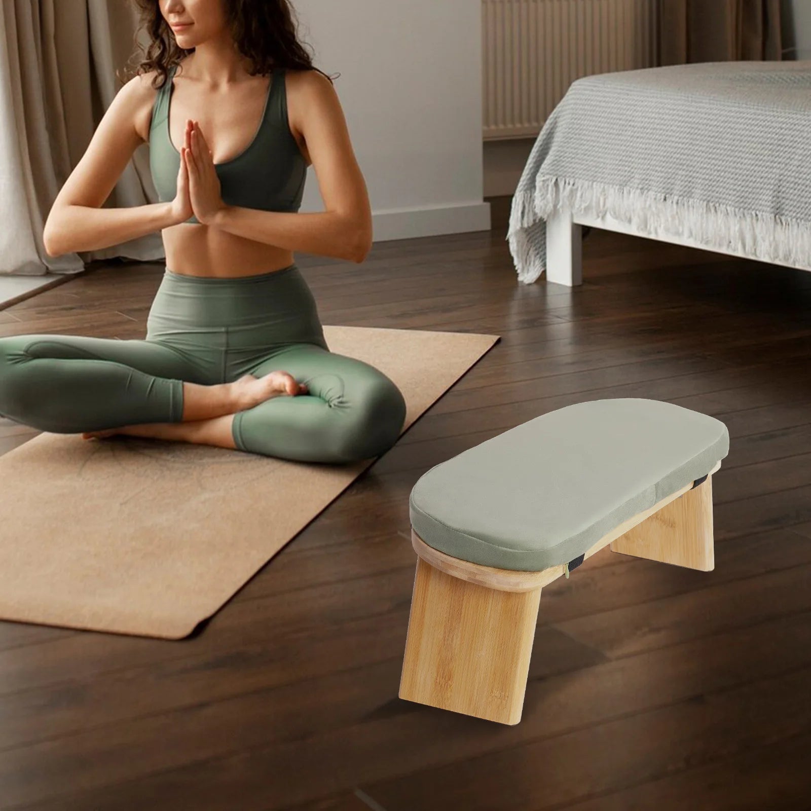 Foldable Bamboo Kneeling Bench for Meditation